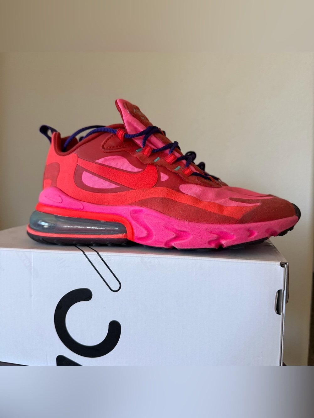 Nike Air Max 270 React mystic red/bright crimson women’s size 7.5, with box